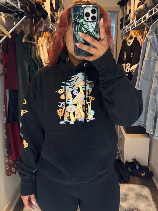 Champion Tops - Champion Black Hoodie with Pastel Mushroom Graphic